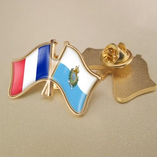 France and San Marino Crossed Double Friendship Flags Lapel Pins Brooch Badges