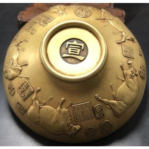 China brass five cow bowl crafts statue