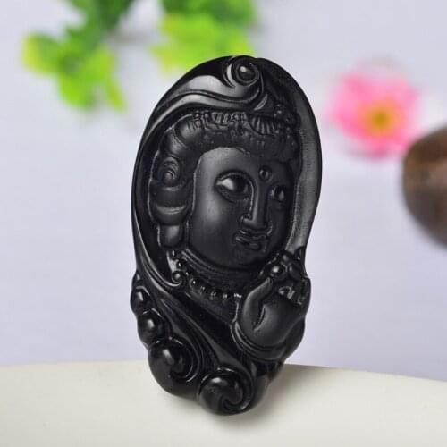 Beautiful Handwork Natural Jade Black Obsidian Carved Guanyin Safety Lucky Pendants Necklace Fine Fashion Jewelry