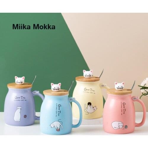 Creative Cat Mug Coffee Mug Ceramic Mugs Heat-resistant Cartoon with Lid 450ml Cup Kitten Children Cup Office Drinkware Gift