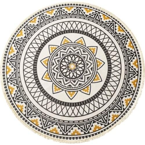 Bedroom Bohemian Round Area Rug Cotton Woven Room Carpets Children Play Mat 3 Feet For Home Living Room Circular Rugs