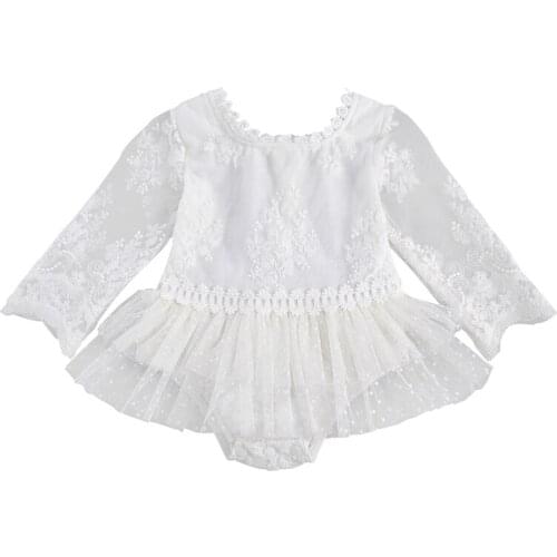 2021 Fashion Newborn Baby Girls Princess Romper Dress White Flowers Lace Long Sleeve Ruffles Jumpsuits One Piece Outfit