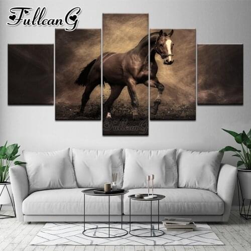 FULLCANG Animal horse 5 piece diy diamond painting full square round drill mosaic embroidery sale home decoration FC3676