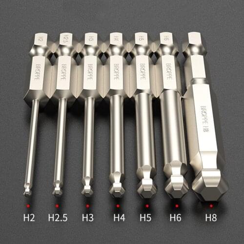 6pcs/set H2-H6 Ball Head Hex Screwdriver Bit power driver bits S2 stainless steel band magnetic batches