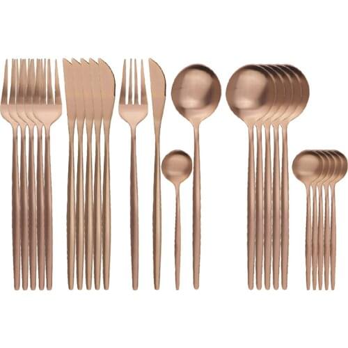 24Pcs/Set Stainless Steel Dinnerware Set Rose Cutlery Set Knives Fork Coffee Spoons Dinner Tableware Set Home Kitchen Tableware