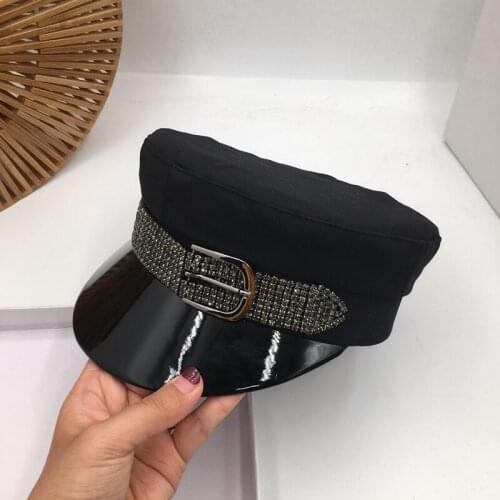 Early autumn is bright drill the new Japanese small sweet wind octagonal visors cotton navy hat her red stitching cap wet handso