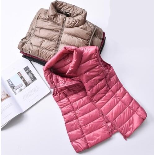 2020 New Women 90% White Duck Down Vest Womens Ultra Light Duck Down Vest Jacket Autumn Winter High Collar Sleeveless Coat