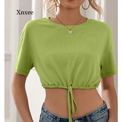 New Solid Women T-Shirts Casual Sexy Bandage Lace Up Tops Tee Summer Female t Shirt Short Sleeve t Shirt for Women Clothing