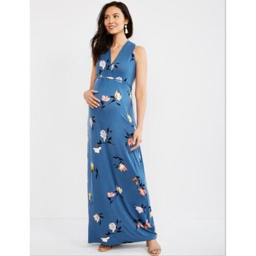 Pregnancy &Maternity Clothings Sexy pregnant dress 2020 summer new mom tight printed V-neck dress Maternity Evening dress
