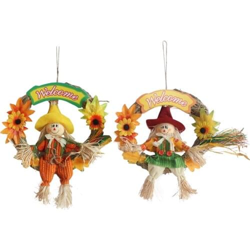 Autumn Fall Harvest Decoration Hanging Scarecrow Ornament Scarecrow Wreath for For Home Halloween Christmas Decor