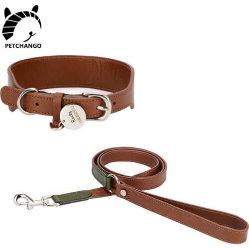 Dog Collar Genuine Leather Collar Leash Set for Cat Dog Adjustable Collar for Dogs Small Medium Large Pet Dog Accessories Orange