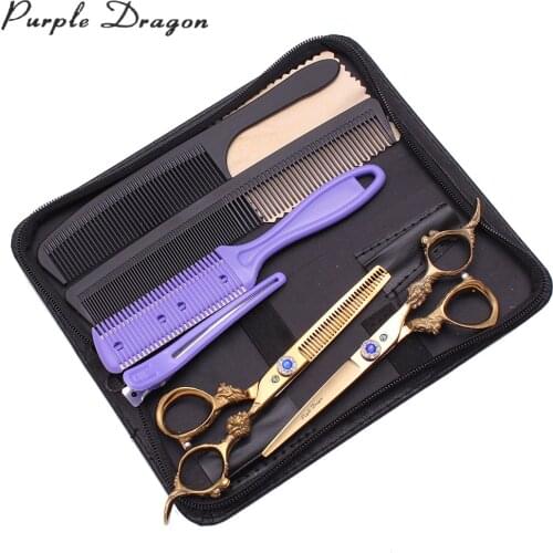 Barber Hair Scissors 5.5" 6" Purple Dragon JP Steel Gold Haircut Set Cutting Shears Thinning Shears Professional Scissors Z9004
