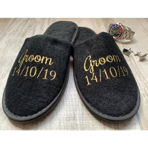 Personalised luxury gold mens Slippers weddng Slippers for best man team bride groom groomsmen bridal couple gift hotel slippers