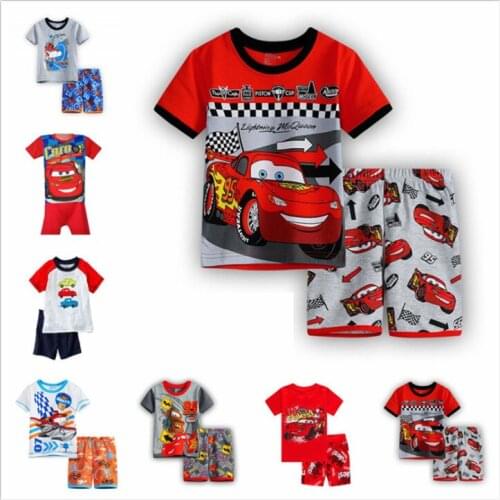 Summer Cartoon Pixar Cars McQueen Frozen Pajamas Children Clothing Set Kids Casual Boys Girl Sleepwear Spiderman Pyjamas Pijamas