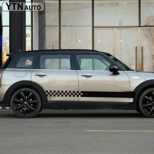 Fit For Mini 5 Doors Car Decals 2 Pcs Racing Side Door Stripe Grid Styling Graphic Vinyl Cool Modified Decorative Car Stickers
