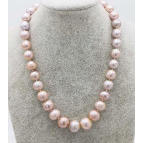 AA freshwater pearl pink/purple near round 12-15mm necklace Edsion 18inch nature FPPJ wholesale beads