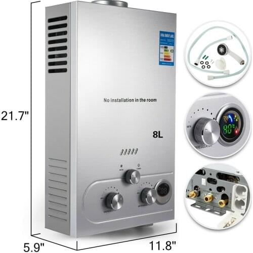 8L LPG Propane GAS Hot Water Heater Tankless Stainless Steel Instant Boiler +Shower Kit For Outdoor/Camping/Pet washing