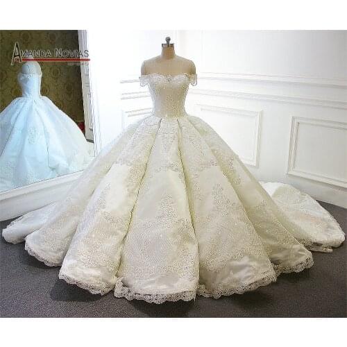 Robe de soiree 2018 Ball Gown Wedding Dress Pleated With Shinny Lace 100% Amanda Novias Real Work