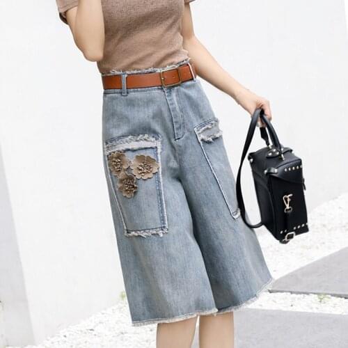 High Waist Denim Shorts Bermuda Plus Size Woman New Fashion Tassel Tight Five-point Denim Shorts Washed Sexy Female summer