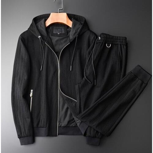 21C Hoodies Men Hight Quality Add Thick Black Hooded Sweatshirt With Pants Autumn Fashion Solid Color Slim Fit Mens Hoodies 4XL