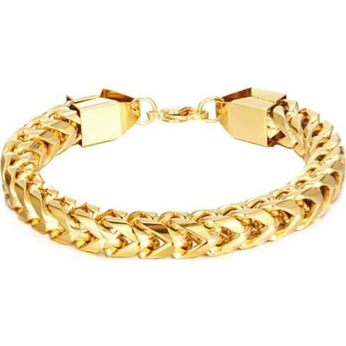 Stainless Steel Gold Men Punk Rock Street Dance Thick Bracelet Bangle Jewelry Gift For Him