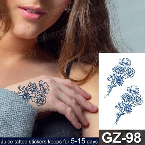 Temporary tattoos flower hand tattoo arm shoulder rose tatoo Long lasting tatto for women Blue sketch flower face gems jewels