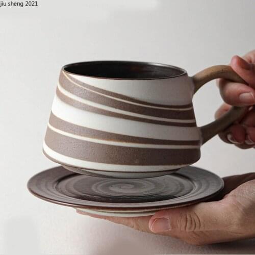 Japanese Ceramic Coffee Cup Handmade Retro Mug Household Office Afternoon Tea Breakfast Milk Mug Creative Couple Latte Cup 300ml