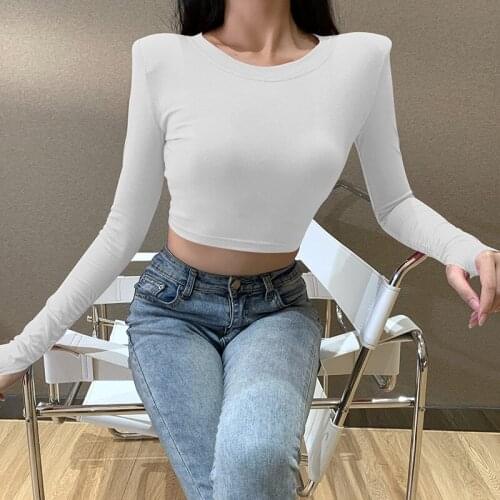 Soild female tshirt knit long sleeve 2020 White Wild T Shirt casual fashion club simple women tops outfits Short sexy T-shirt