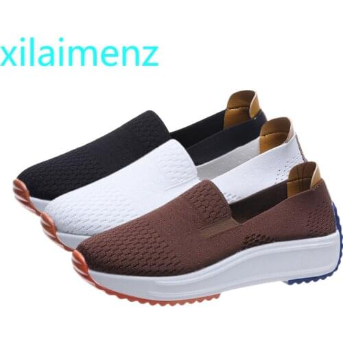 2021 Spring New Women Platform Sneakers Casual Round Toe Lady Travel Shoes Fashion Mid Heel Sports Shoe Woman Mesh Run Sneaker
