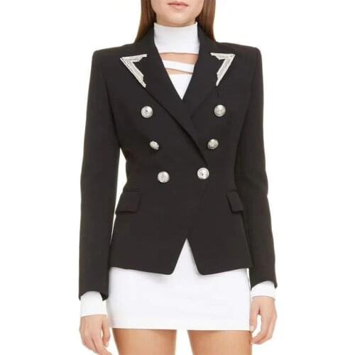 EXCELLENT QUALITY 2021 Designer Blazer Womens Strass Beading Collar Double Breasted Lion Buttons Blazer Jacket