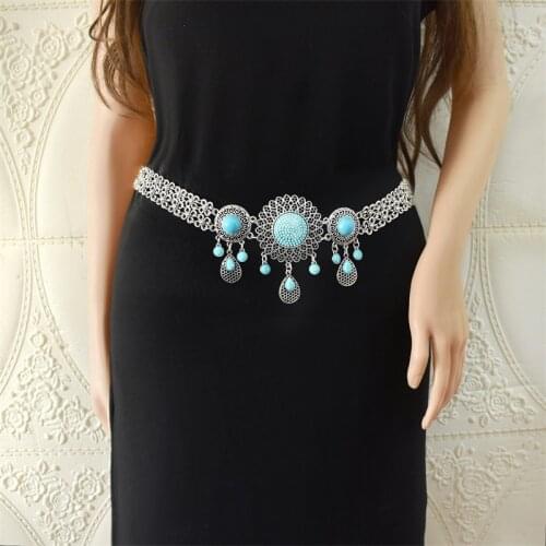 Gypsy Metal Hippie Boho Flower Bohemian Women Shimmy Dress Belt Belly Dance Waist Chain Coins Sexy Body Turkish Indian Jewelry
