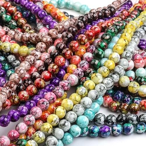 ZHUBI 100PCS Glass Round 8MM Natural Stone Beads Snowflake For Crystal Jewelry Making Diy Bracelet or Charms Necklace Pendants