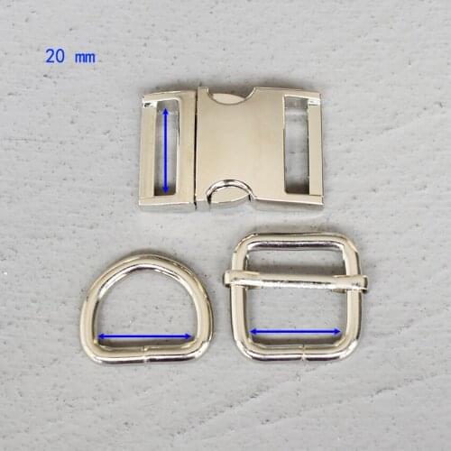 1 Set 20mm Webbing Metal Hardware Strap Slider D Ring Release Belt Buckle For Dog Collar Paracord Sewing Accessory