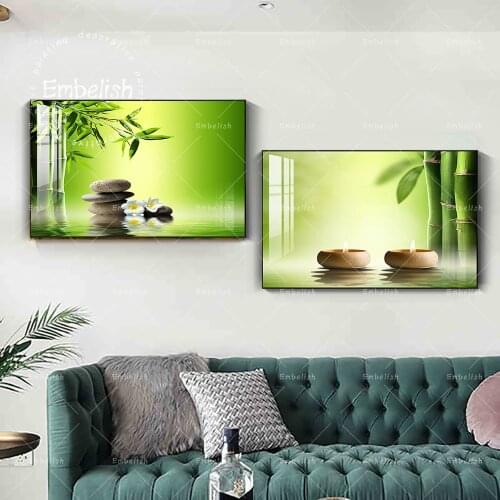 1 Pieces Green Bamboo And Candle Zen Buddha Spa Stones Sill Life Wall Pictures Home Decor Canvas Painting For Living Room Poster
