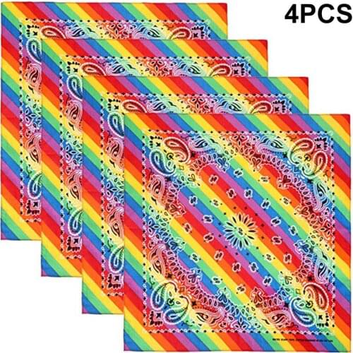4PCS Rainbow Bandana Square Headband Hip-hop Gay Pride Bandana Headband For Women Men Holiday Festival Party Celebration