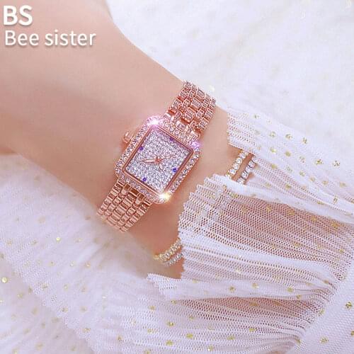 BS Rose Gold Ladies Wristwatches Pretty Girls Luxury Diamond Watches Womens Rhinestone Watch Ladies Elegant Crystal Reloj Mujer