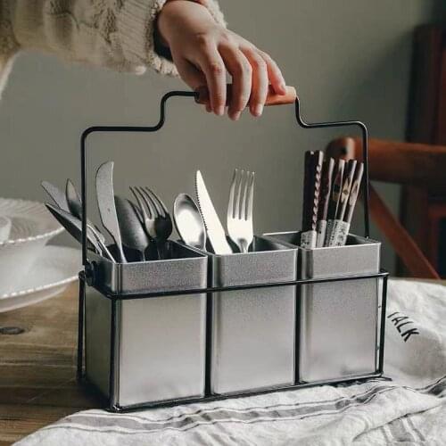Kitchen Utensil Holder Countertop Flatware Cutlery Organizer Cutlery Spoon Holder Caddy with 3-Compartments