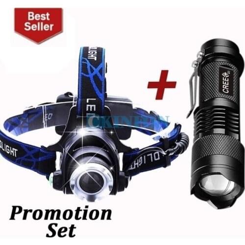 DHL 100Set Q5 Mini Flashlight 2000lm Zoomable +5000LM Head Lamp LED Headlight T6 Head Lights Headlamps