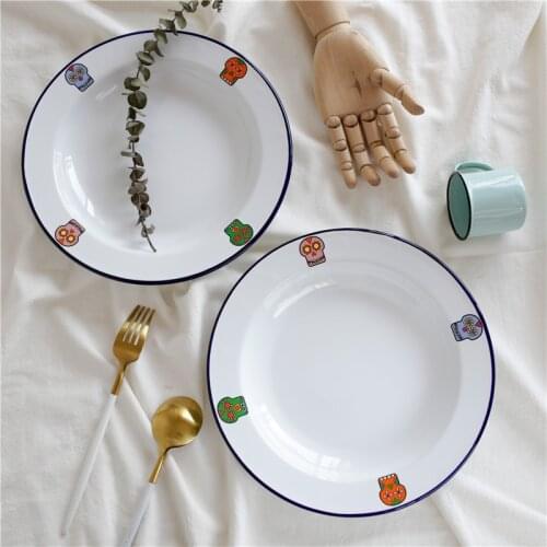 26.5cm Enamel Succulent Pattern Enamel Plate Dish Plate Thickened Fruit Plate Household Baked Rice Turnip Plate