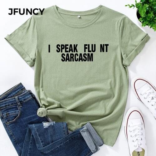 JFUNCY 100% Cotton Womens T-shirt Creative Letters Print Tees Female T Shirt Women Tops Plus Size Short Sleeve Casual Tshirt