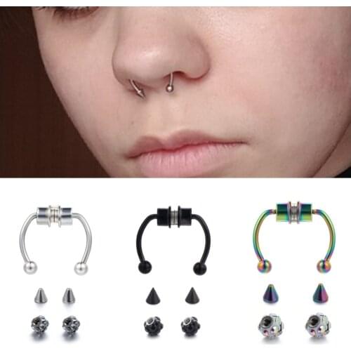 3 Ways To Wear Fake Nose Ring Hoop Non Piercing Septum Rings Goth Magnet Nose Punk Fake Body Jewelry Unusual Costume Jewelry