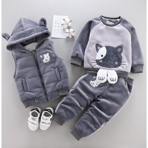 Warm Baby Girls Boys Clothing Set Winter Thick Cotton Clothing Sets for Toddler Hoodies 3pieces Pants Kids Suit Children Clothes