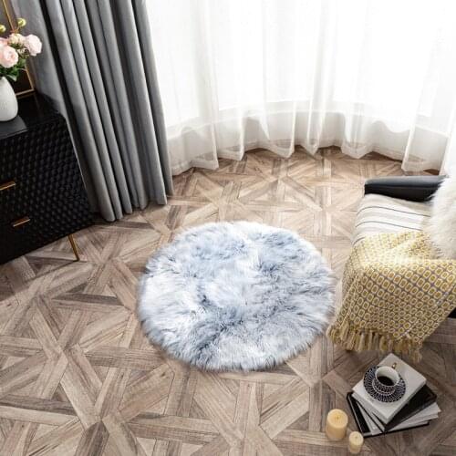 Round Soft Bedside Rugs Faux Sheepskin Fur Area Rugs for Bedroom Living Room Floor Shaggy Plush Carpet White Home Floor Mat Rug