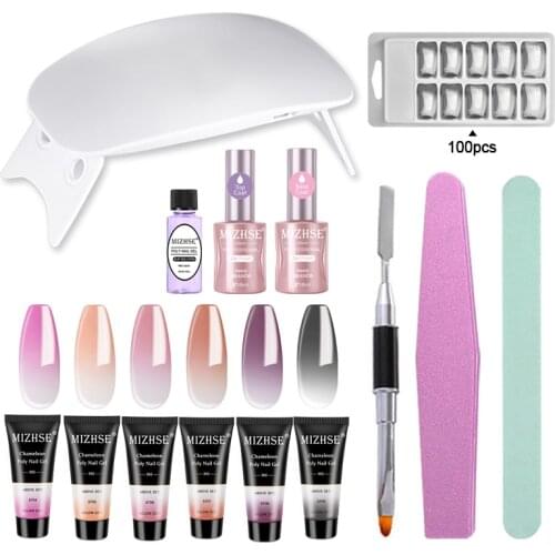 MIHZSE Thermal Poly Extend UV Nail Gel Varnish Builder UV Poly Nail gel Set 6w LED Lamp Gel Polish Lacquer Base And Top Coat