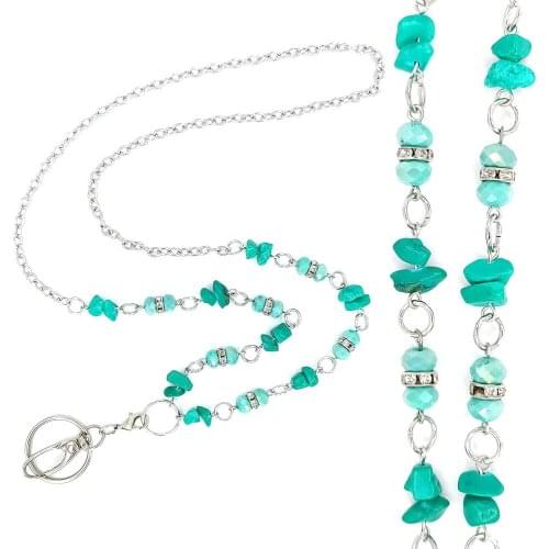 Fashion Green Beaded Necklace Lanyard for Women Crystal Chain with ID Card Badge Holder Jewelry Key Holder Nurse Accessories