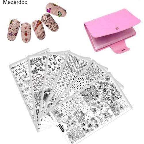 Nail Stamping Plates Set 10PC Nail Plates +Storage Bag 20 Slots Holder Flower Animal Skull Nail Art Template Image Stencil Tool