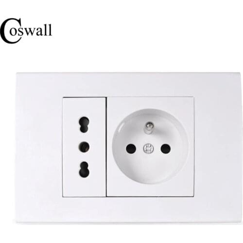 Coswall 16A French Standard Wall Power Socket With Italian / Chile Electrical Outlet 118mm*80mm AC 100~250V