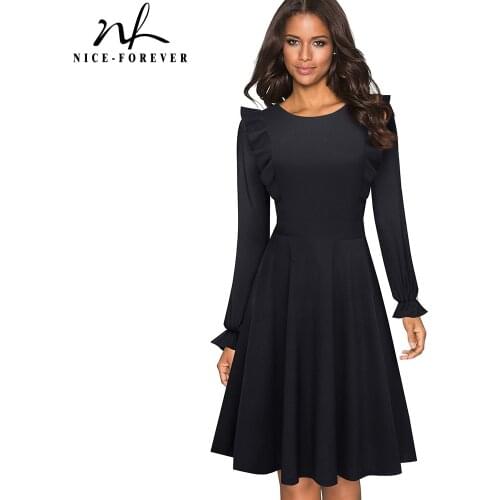 Nice-forever Spring Women 1950s Vinatge Ruffle Dresses Cocktail Party Flare Swing Dress A181