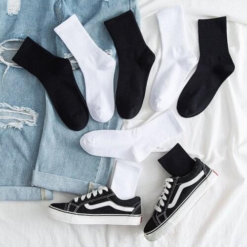 Socks Women White Black Crew Socks Female Unmixed Pure Solid Color Socks Pack Set Short Womens Cotton Socks 1 Lot Sox 5 Pairs