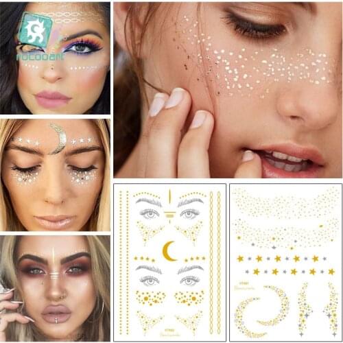 New Gold Face Temporary Tattoo Waterproof Blocked Freckles Make Up Fake Tattoo Sticker Eye Decal Sprinkles Star Moon Bride Tatto